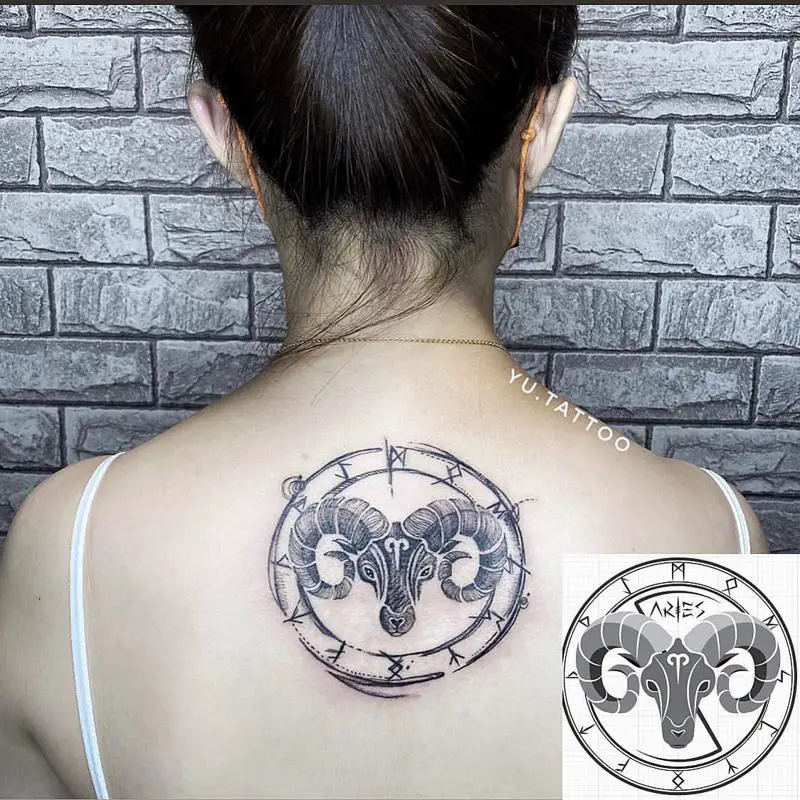 Aries upper back of the neck tattoo 1