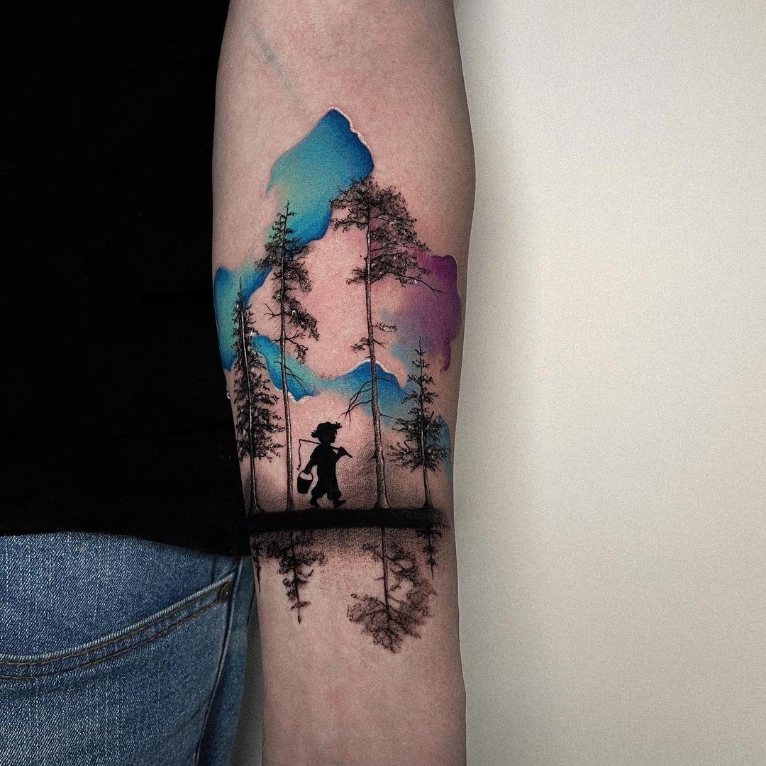 Artsy Colorful Forest Tattoos 