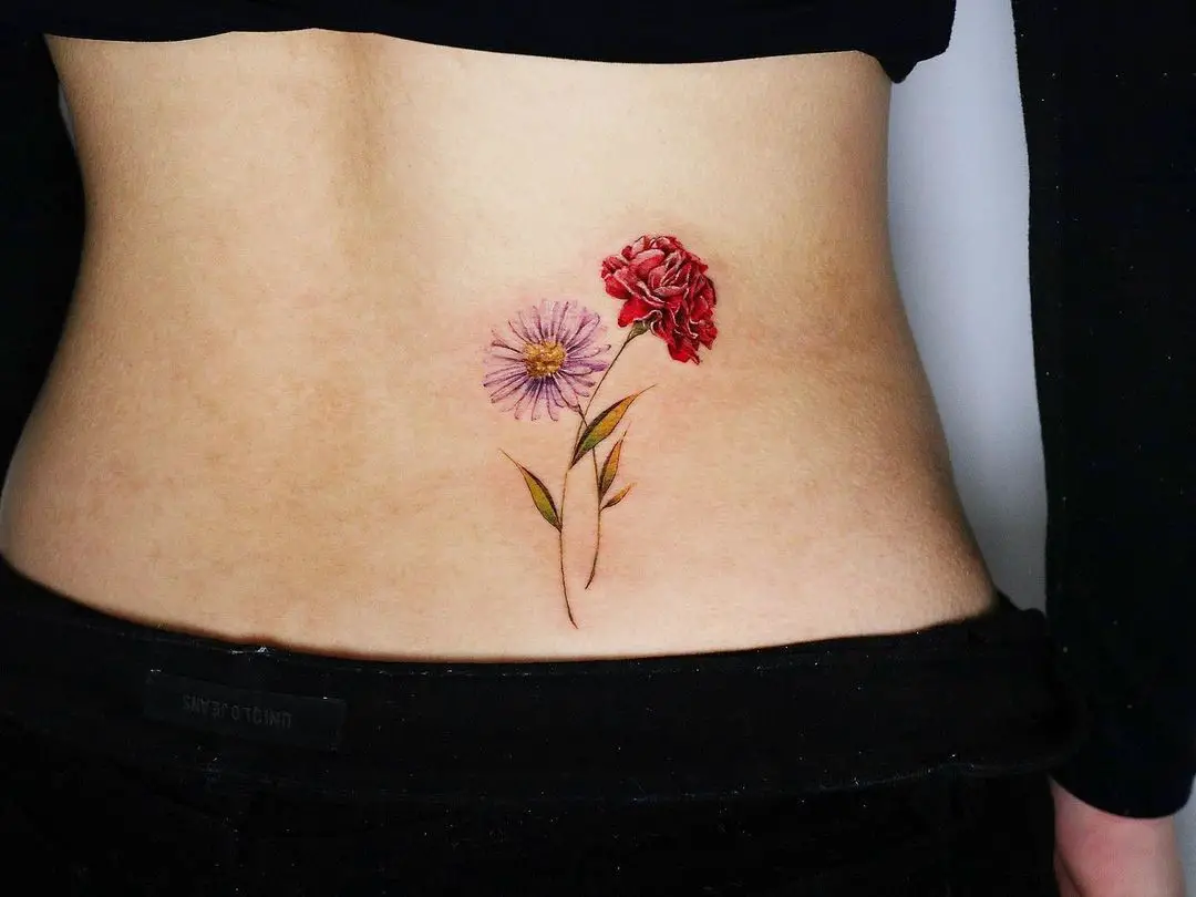 Back Aster Birth Flower Tattoo 