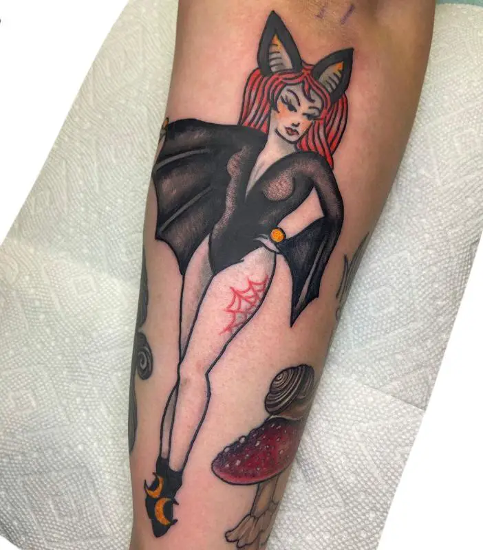 Bat Girl Pin Up Tattoo Design