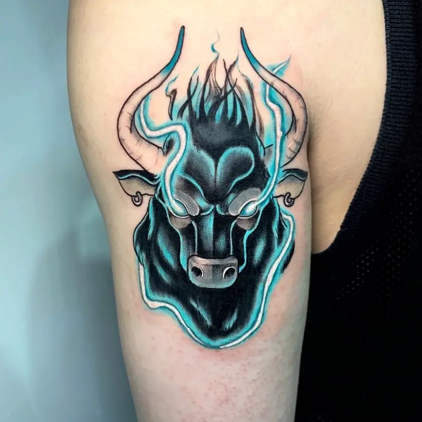 Blue Tribal Bull Tattoo 