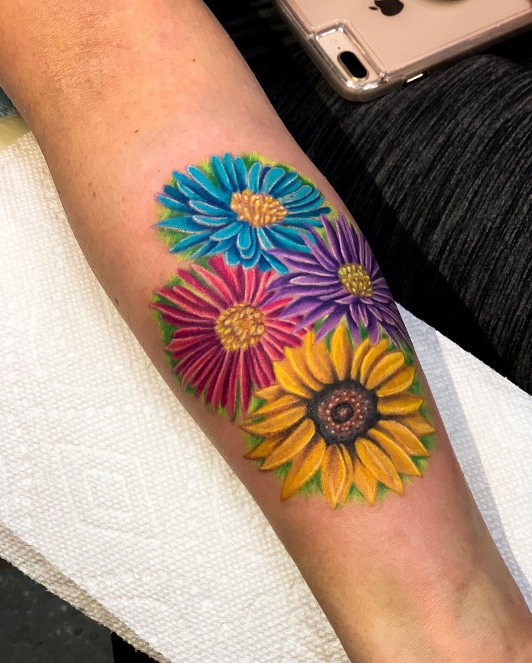 Bright & Colorful Aster Flower Tattoos 