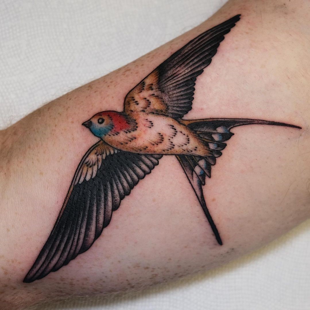 Brown & Realistic Sparrow Tattoo