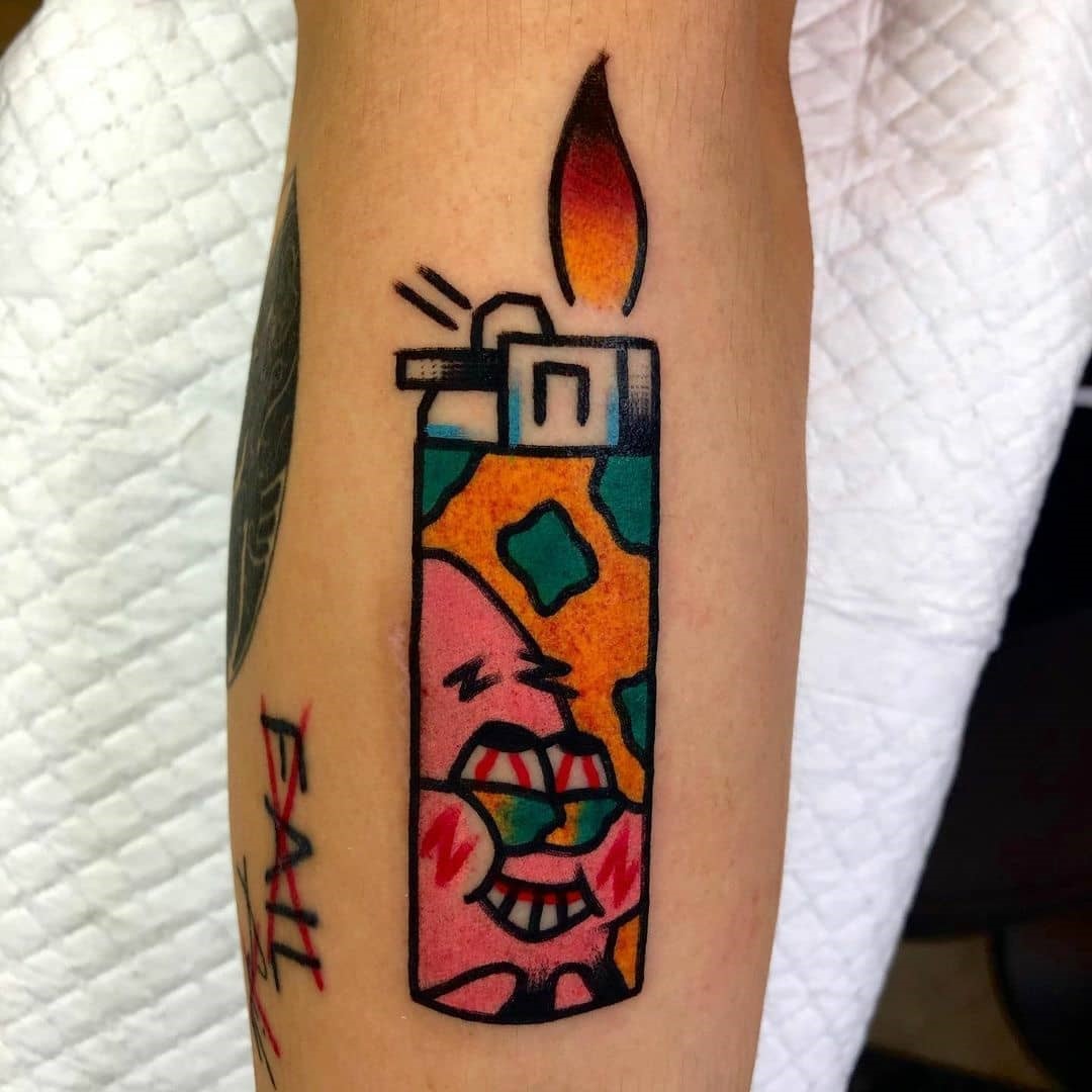 Burning Lighter Fire Tattoo 