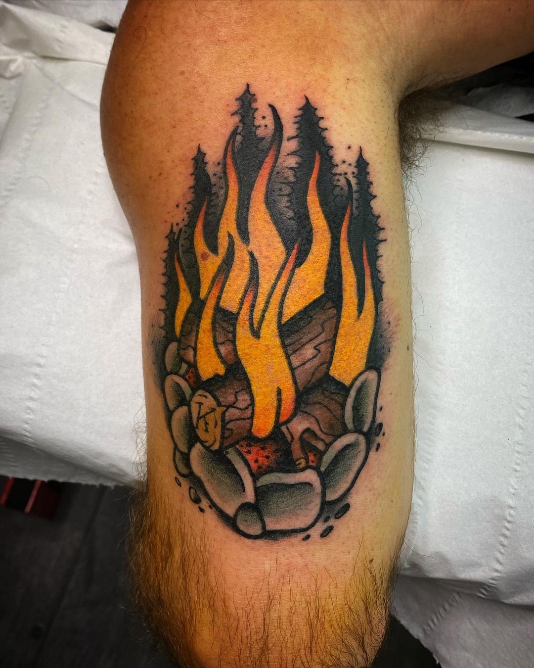 Burning Log Fire Tattoo 