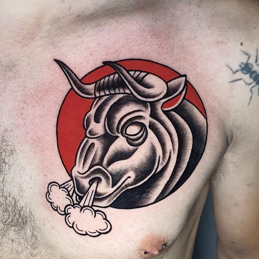 Chest Bull Tattoo 
