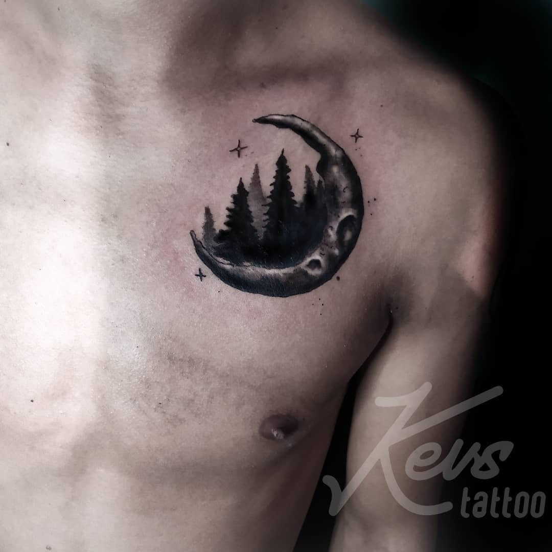 Chest Forest Tattoo For Men 