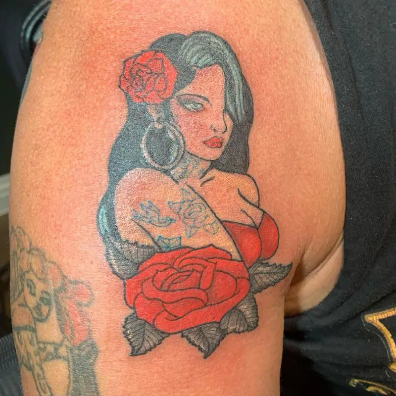 Classic Red Pin Up Girl Tattoo Design