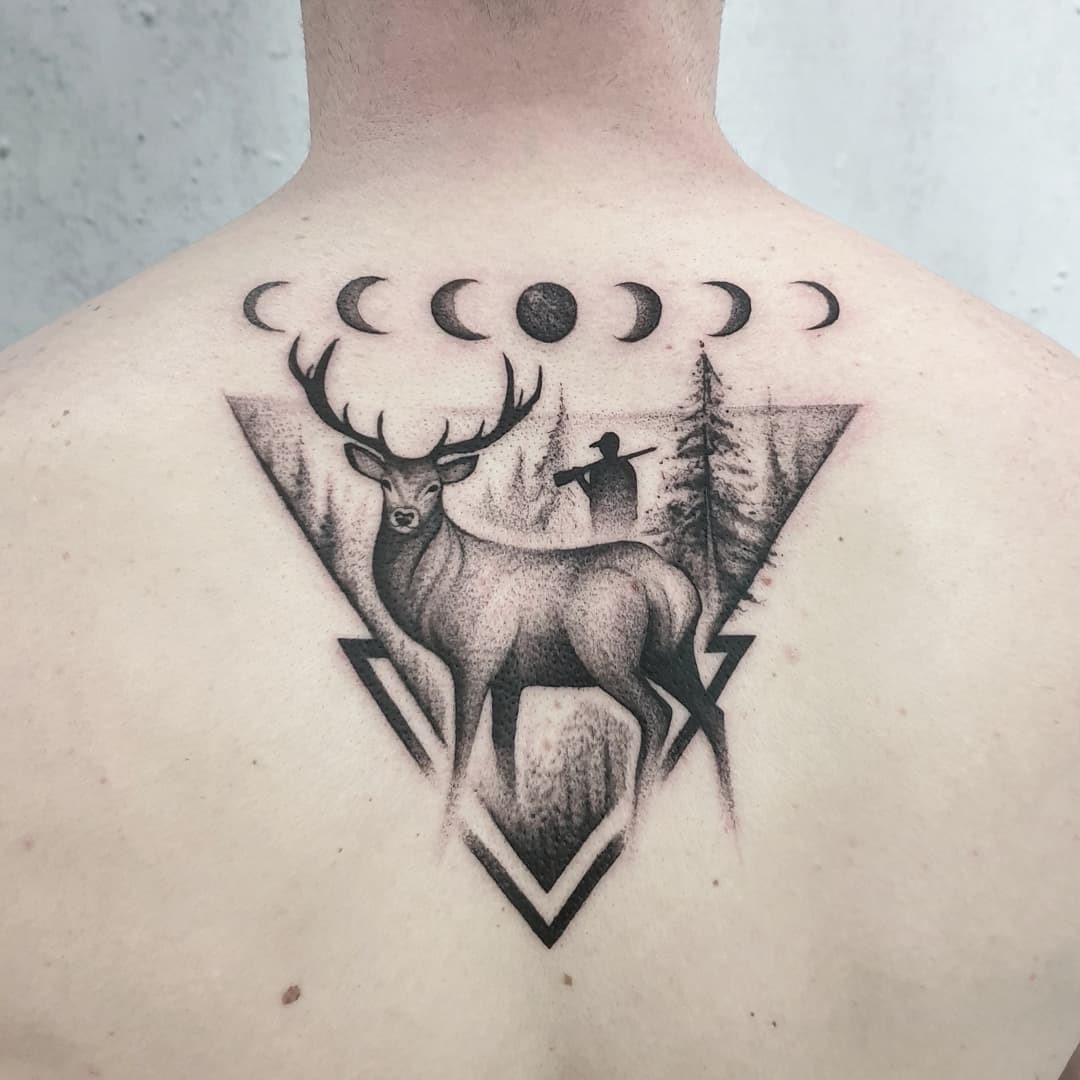 Deer Forest Tattoo Over Back 