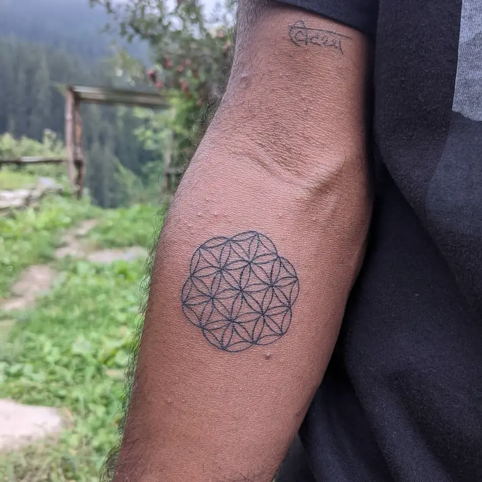 Flower Of Life Tattoo Forearm Black Ink 