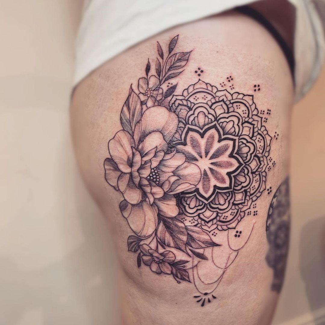 Flowers Of Life Tattoo Thigh 