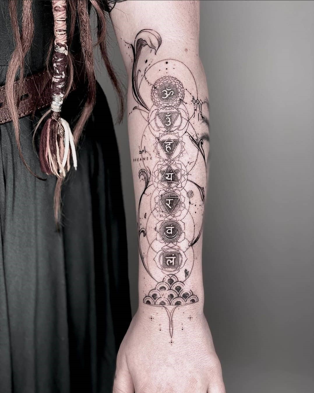 Forearm Chakra Tattoo Black Ink 