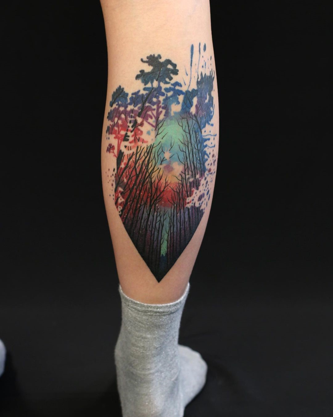 Leg Calf Forest Tattoo 