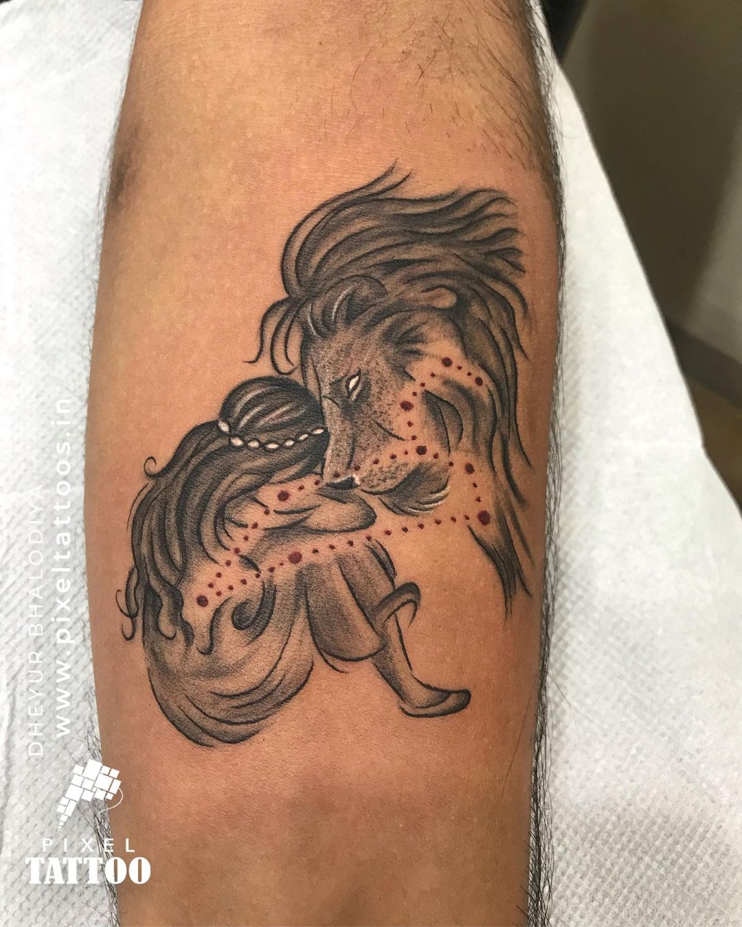 Lion And A Girl As Part Of A Constellation Tattoo Design