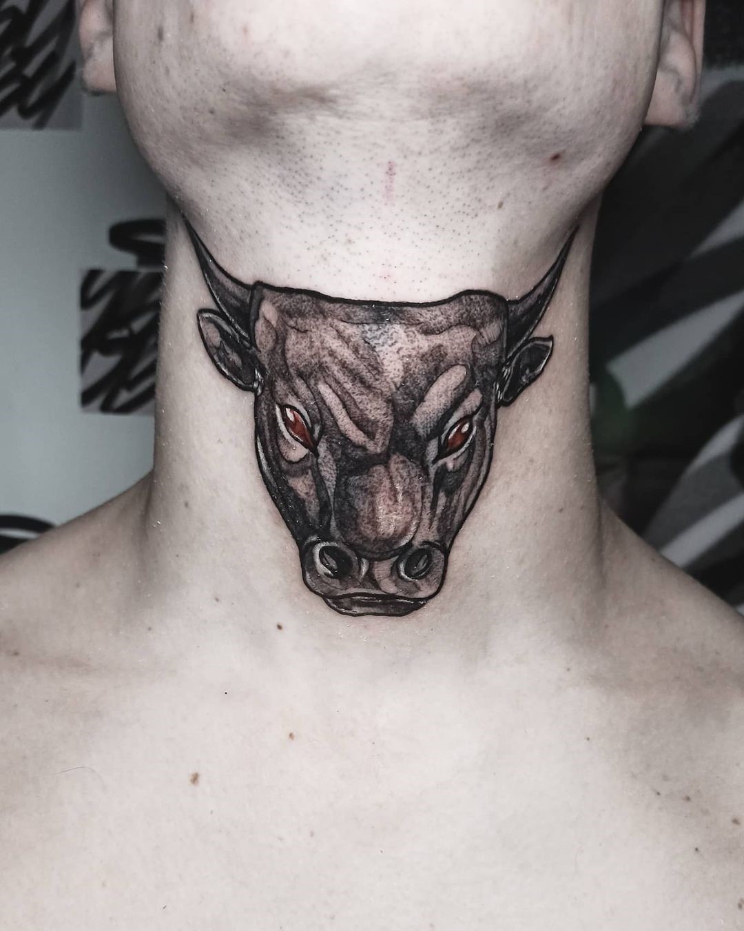 Neck Bull Tattoo 