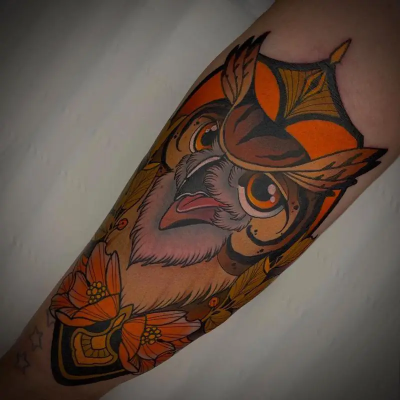 Neo-Traditional Owl Tattoo 5