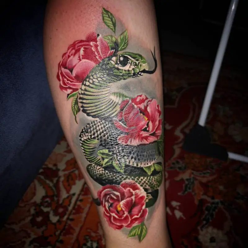 Peonies and Snake Tattoos 1