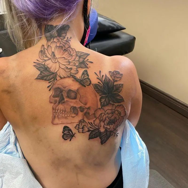 Peony Back Tattoo 1