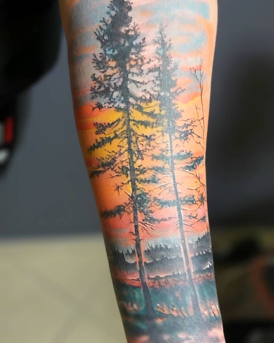 Pop Of Color Forest Tattoo 