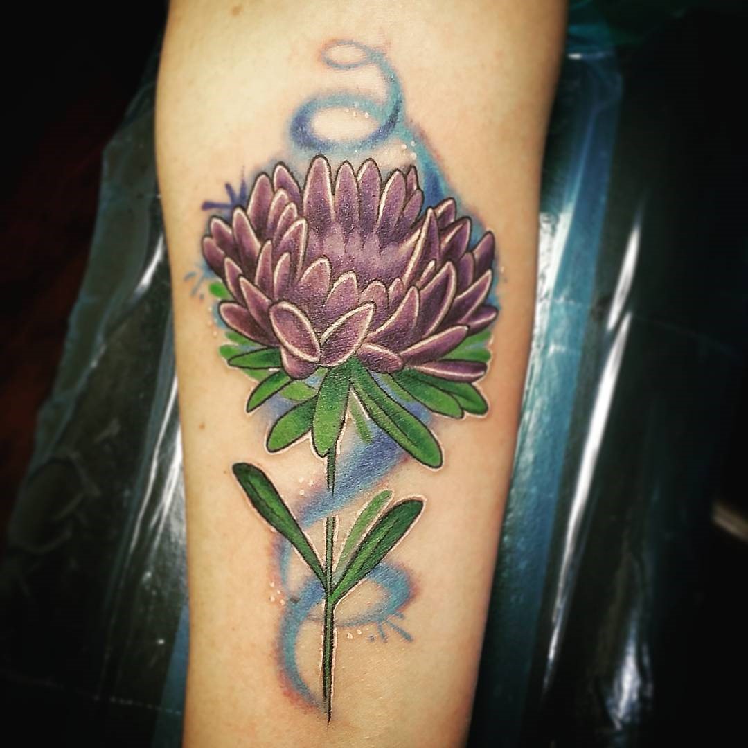 Purple Colored Aster Flower Tattoo 