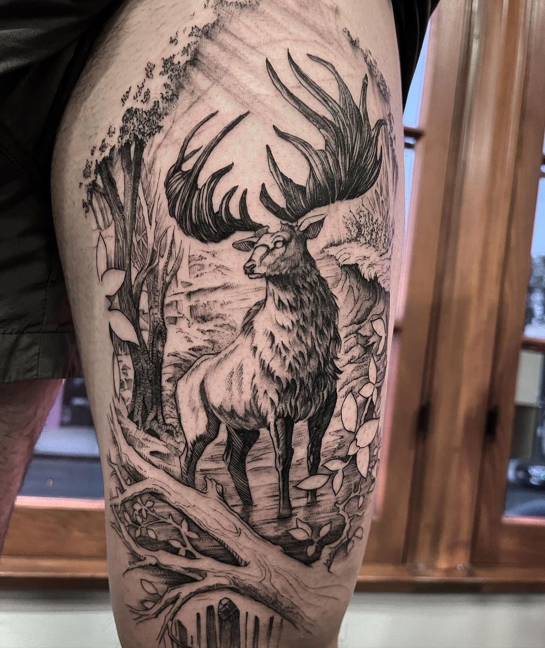 Thigh Forest Tattoo 
