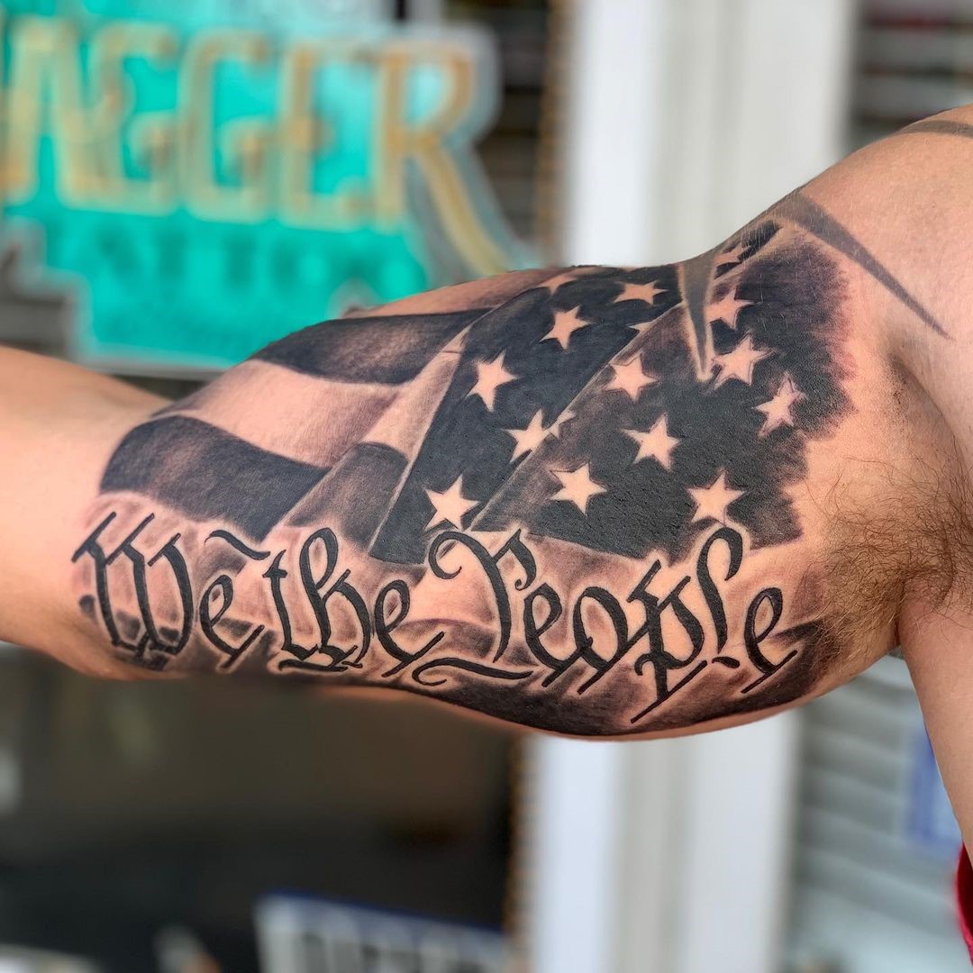 American Flag Tattoo Forearm Black Ink 