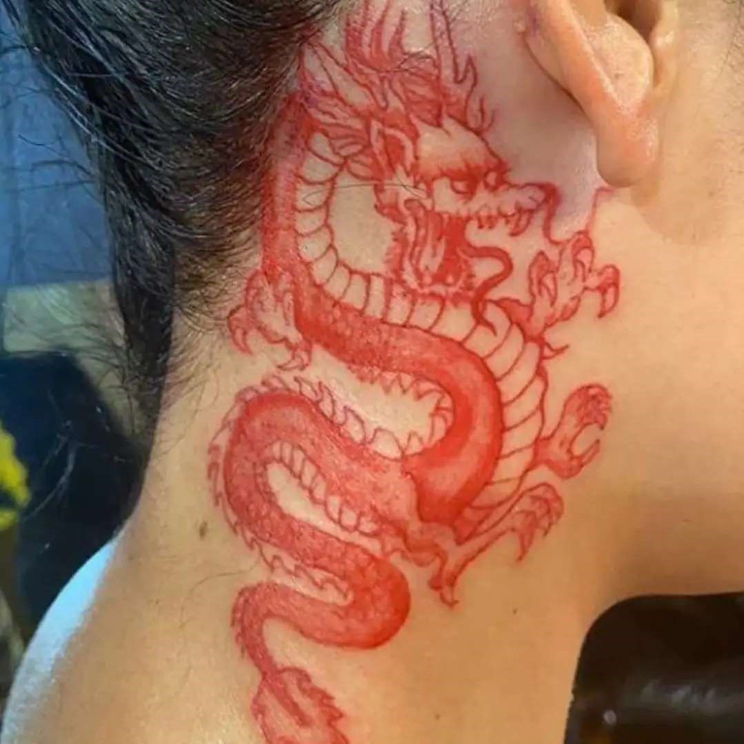 Behind The Ear Red Dragon Tattoo Design