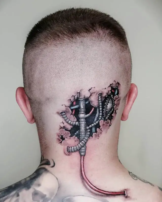 Biomechanical Tattoo On Neck 3