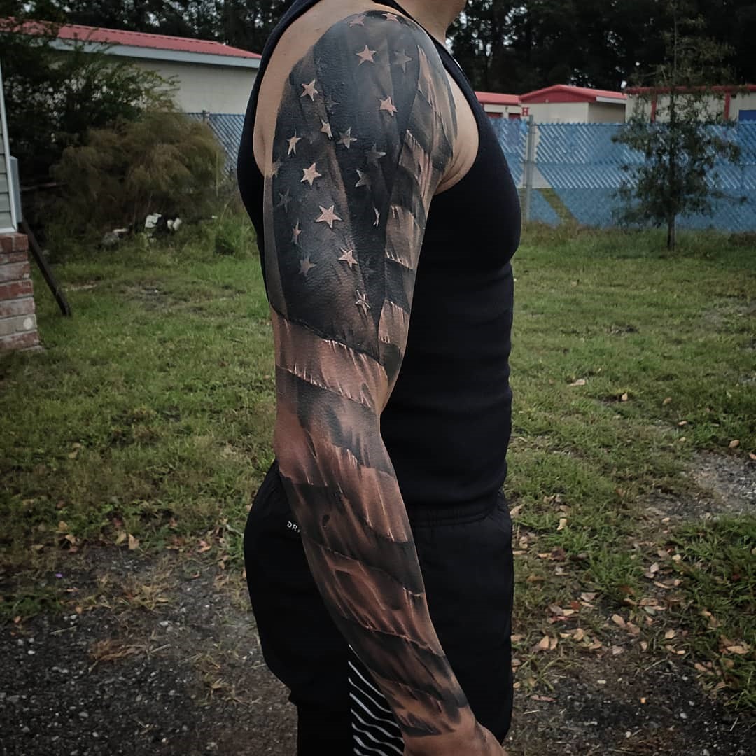 Black And White American Flag Tattoo 