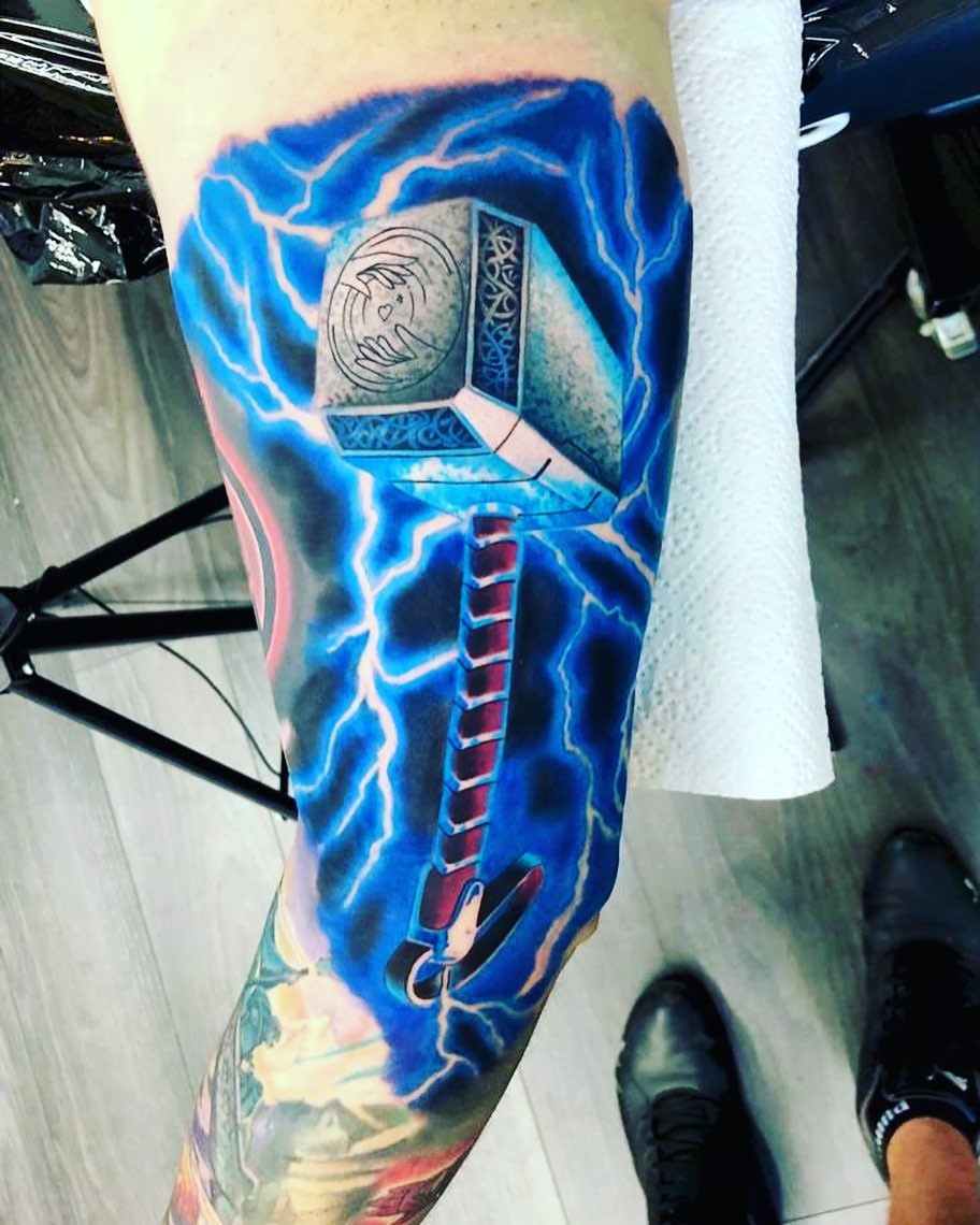 Blue Thor Hammer Tattoo 