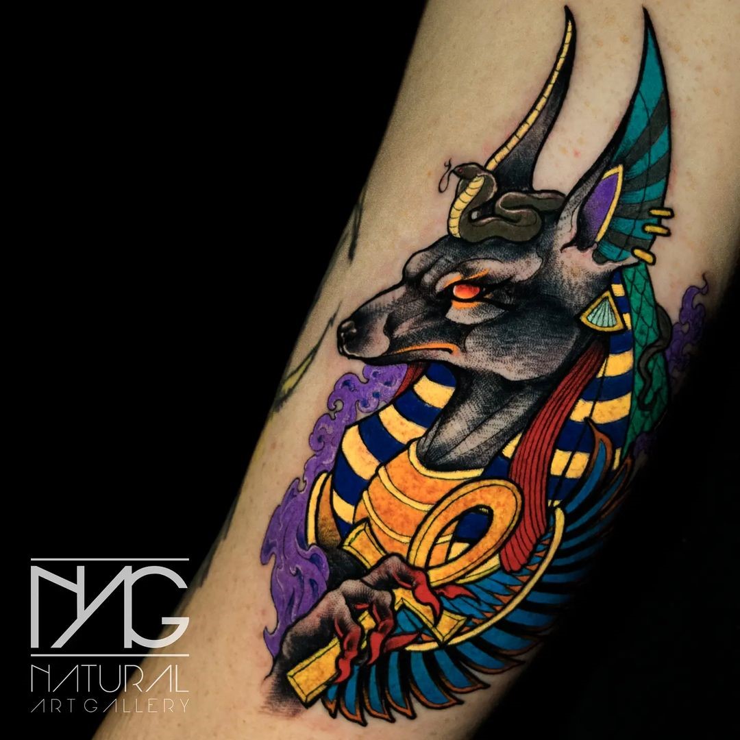 Bright & Colorful Arm Anubis Tattoo