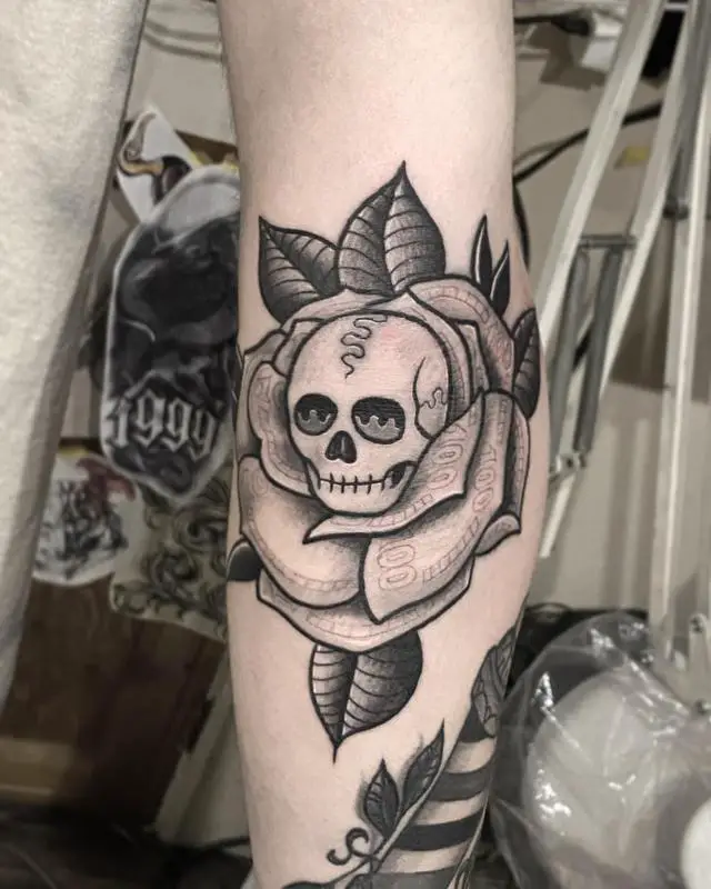 Cartoon Skull Rose Tattoo