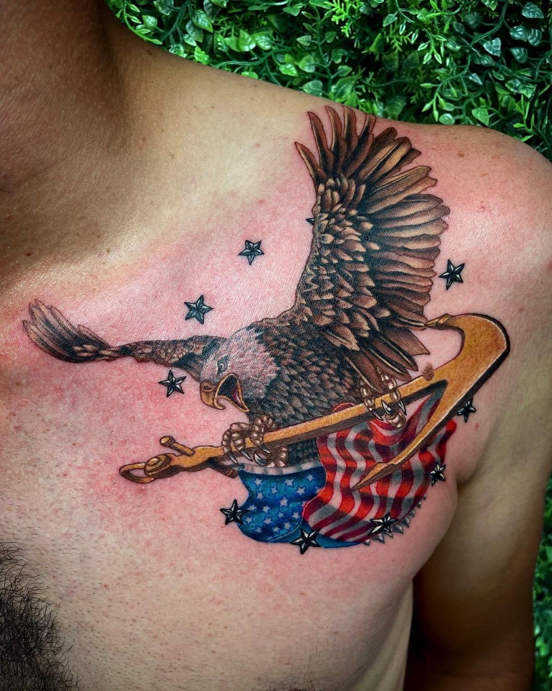 Chest American Eagle Flag Tattoo 