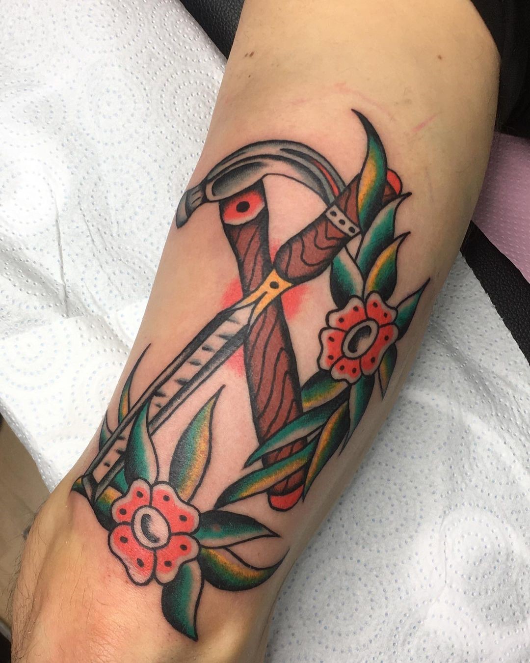 Colorful & Floral Hammer Tattoo 