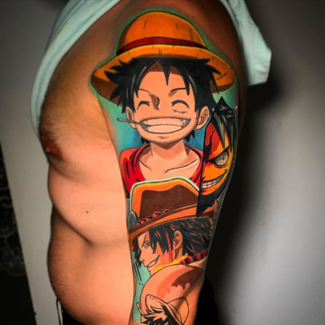 Colorful Shoulder Ace Tattoo One Piece Print 