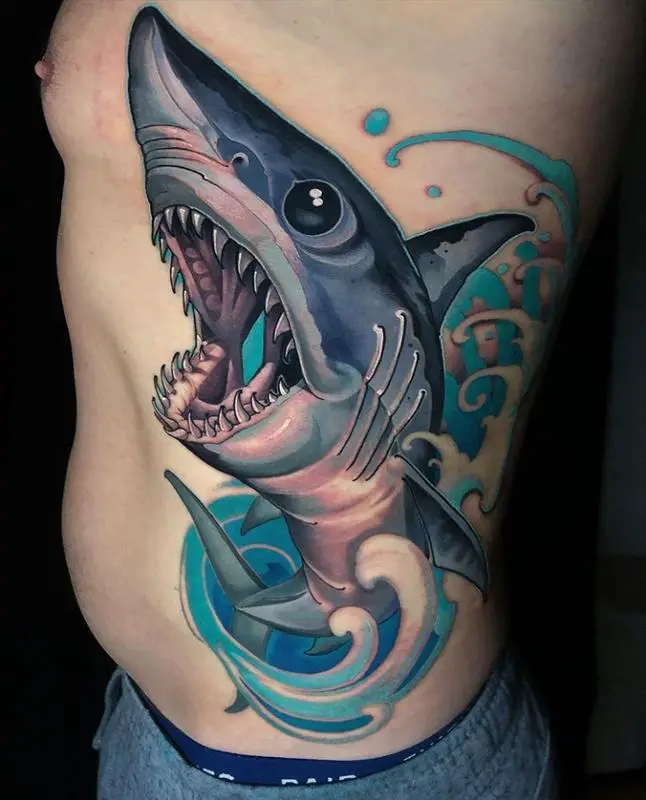 Detailed Giant Shark Sleeve Tattoo Design