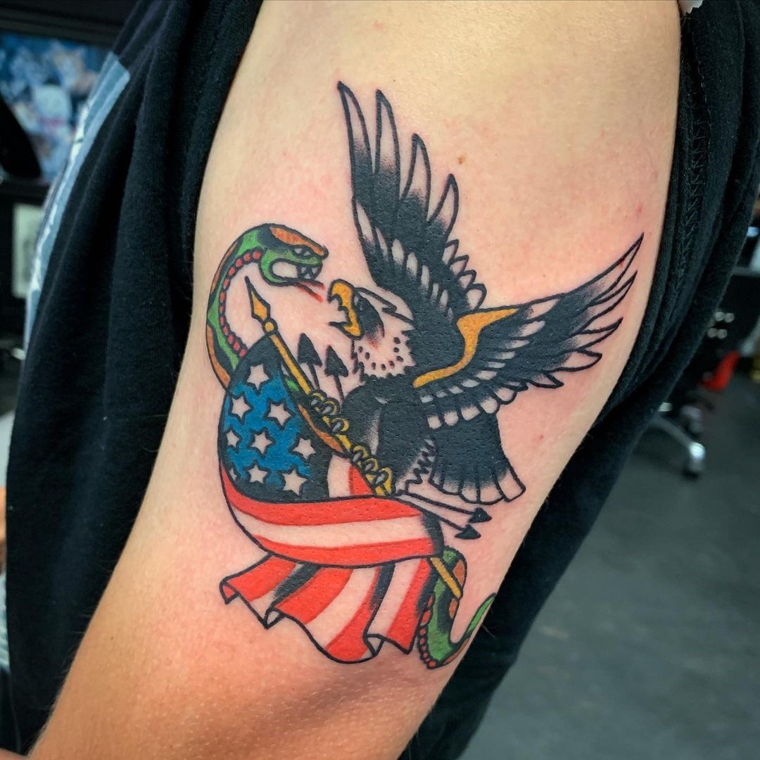 Eagle American Flag With Snake Tattoo 