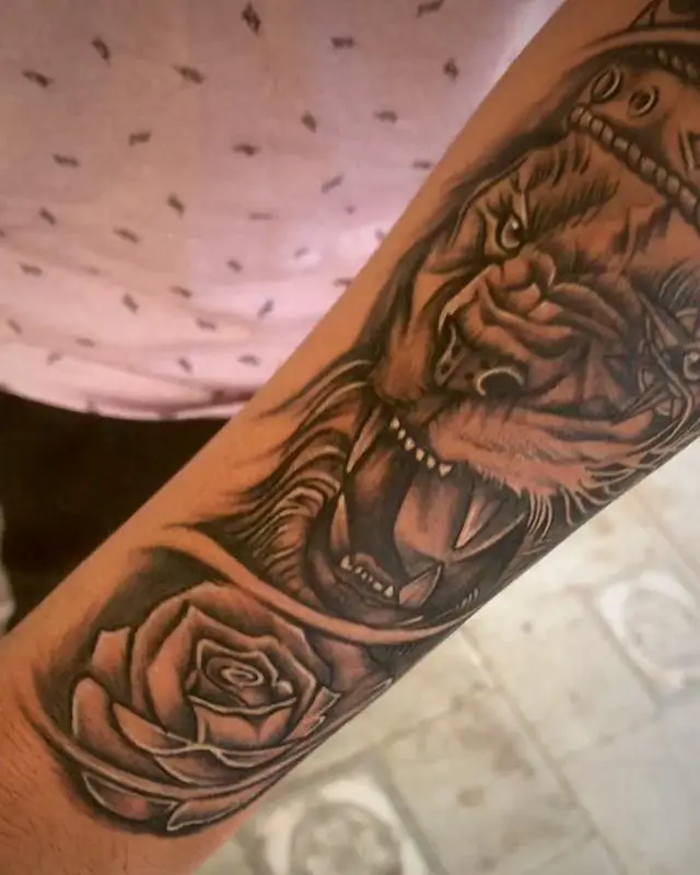 Floral Lion With Crown Tattoo 2
