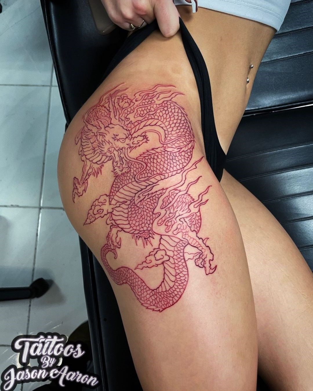 Hip Red Dragon Tattoo Design