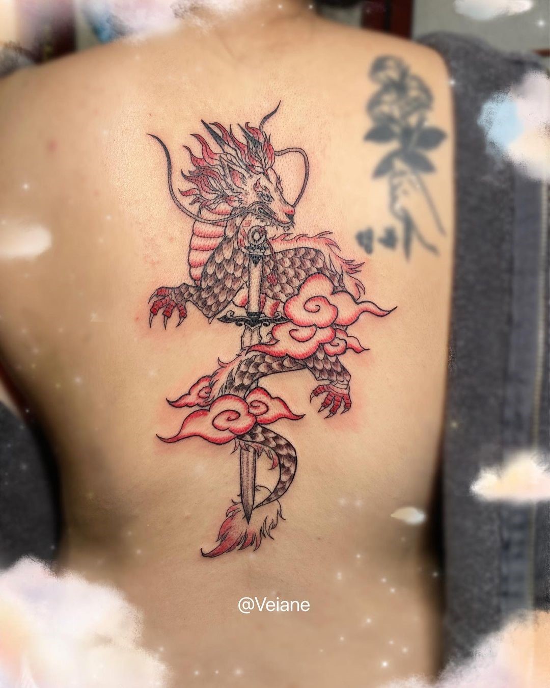Japanese Red And Black Dragon Tattoo Design