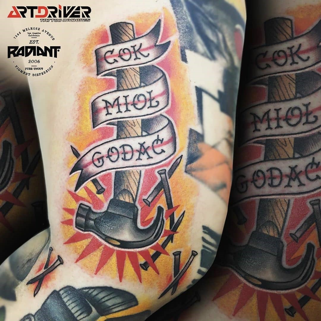 Large & Colorful Hammer Tattoo 