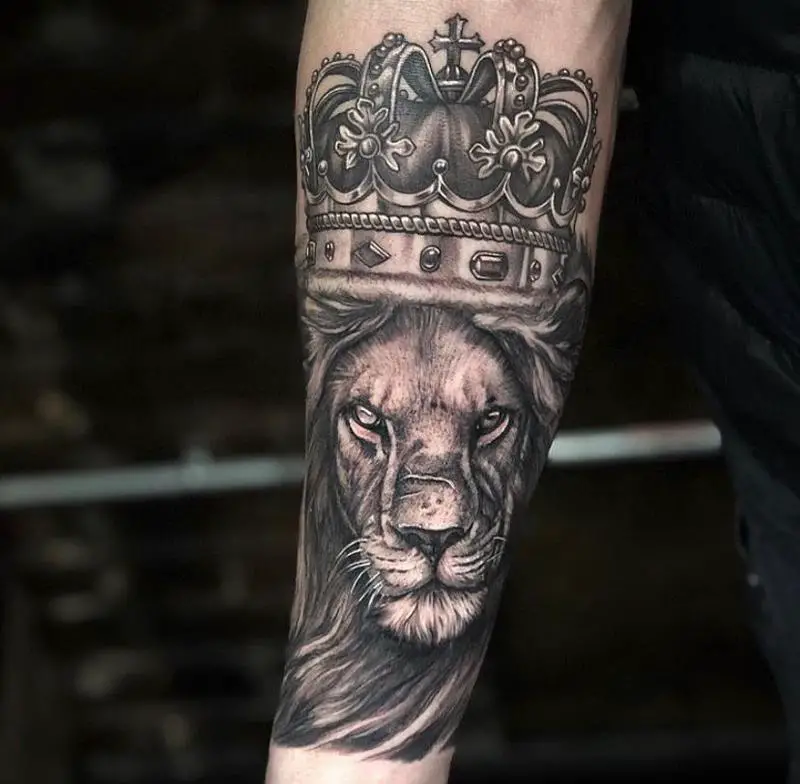 Lion Head With Crown Tattoo 2