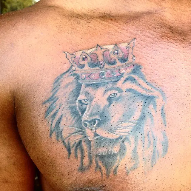 Lion With Crown On Chest Tattoo 3