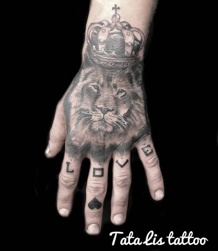 Lion With Crown Tattoo On Hand 2