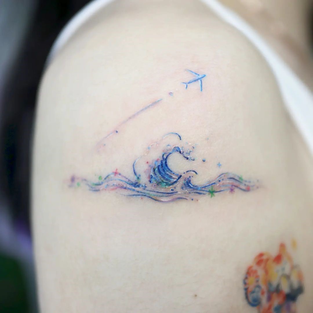 Ocean Wave Tattoo Blue