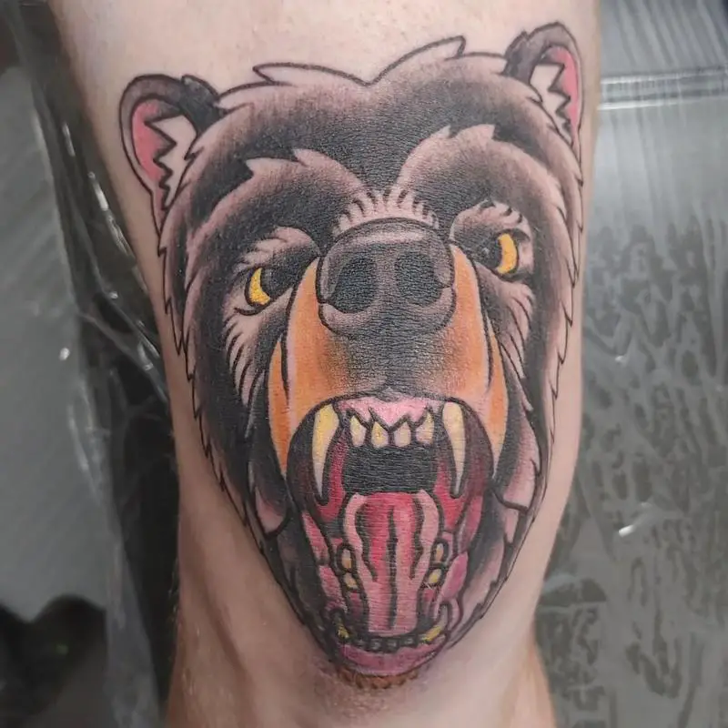 Open Animal Mouth Knee Tattoos 2
