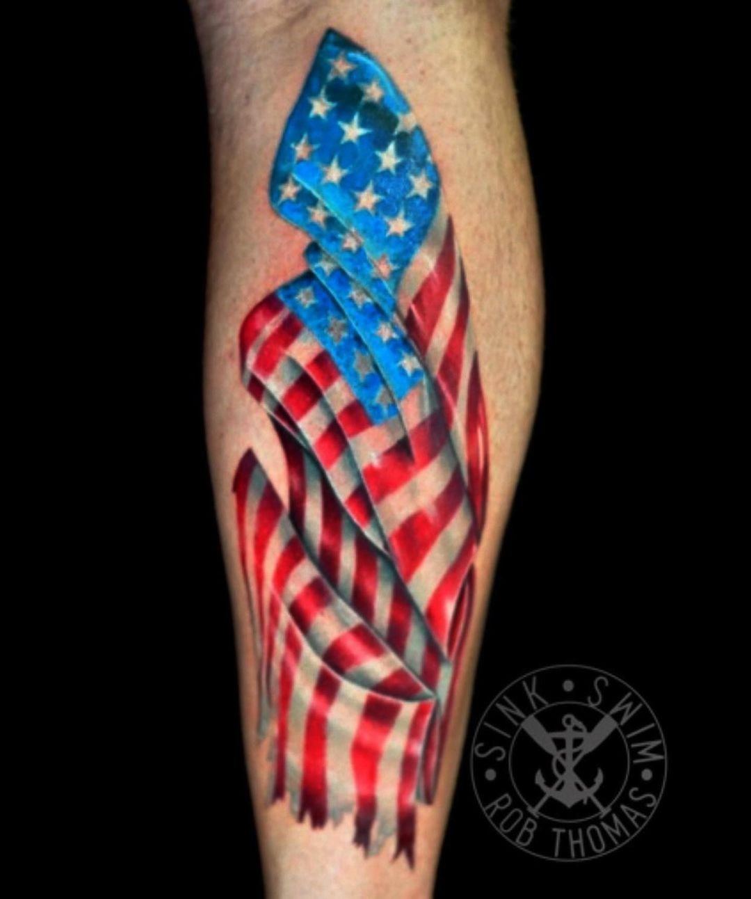 Red & Blue American Flag Tattoos 