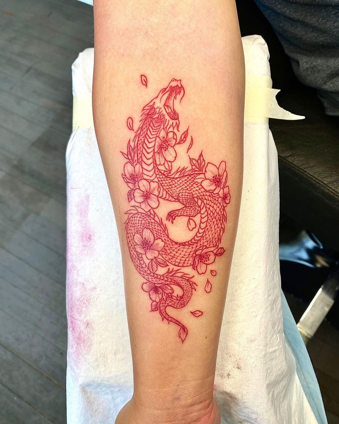 Red Dragon Arm Tattoo Design
