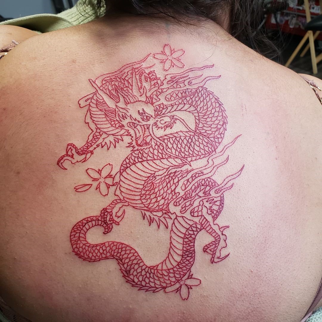 Red Dragon In Attack Tattoo Design