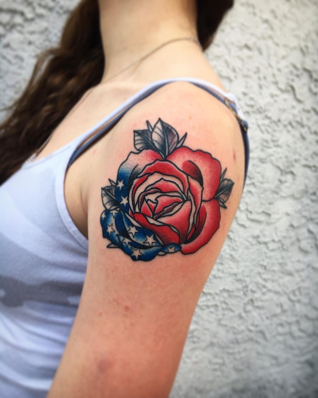 Rose American Flag Tattoo Ink 